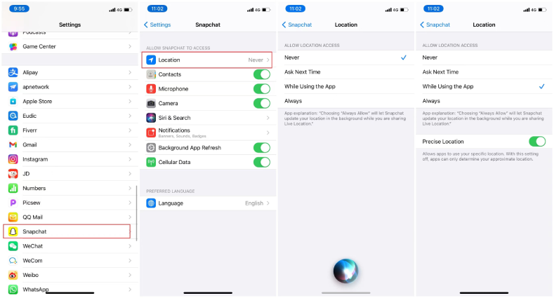 pause snapchat location on ios