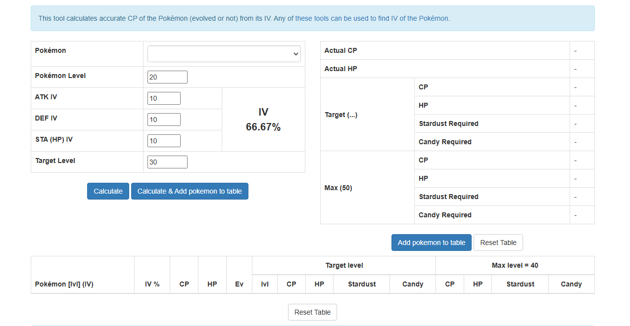 Pokémon GO CP Calculator