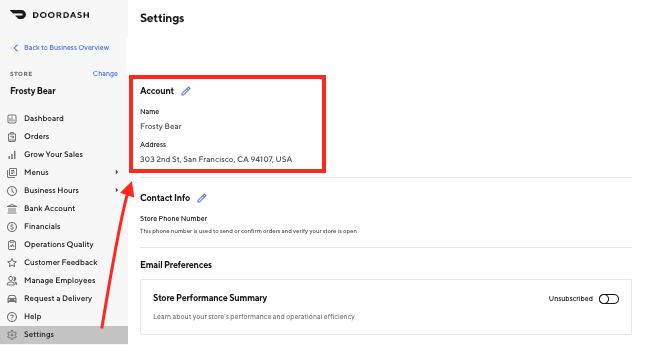 change store location on settings