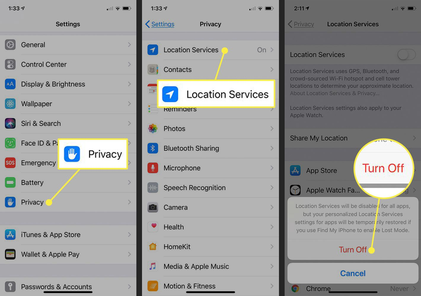 disable location services to hide location on iPhone