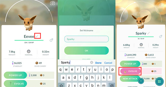 evolve Eevee with name trick in Pokemon GO