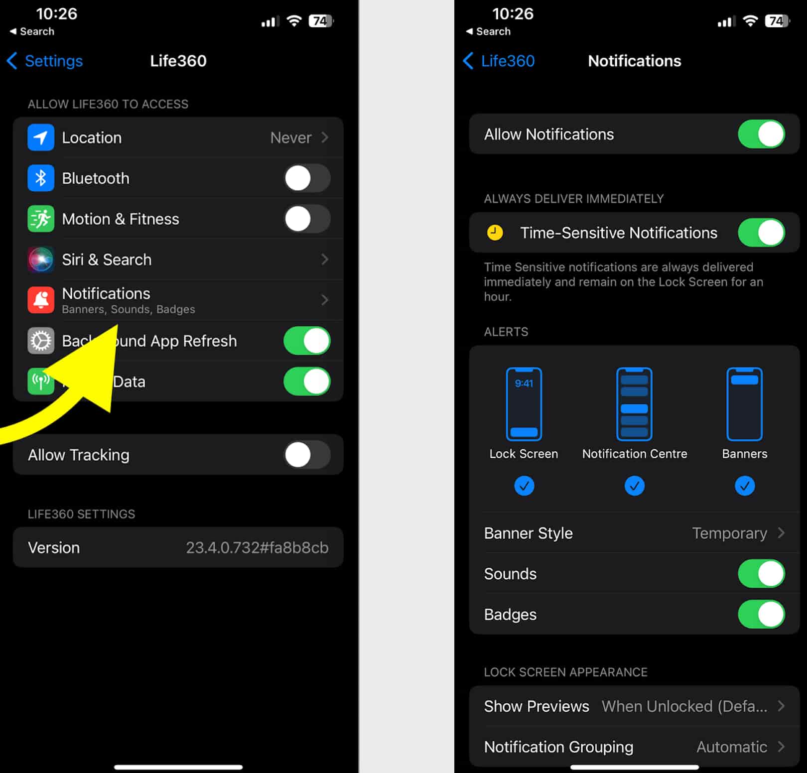 enable life360 notification