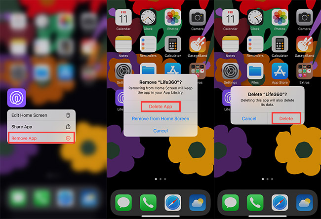 delete Life360 on iPhone