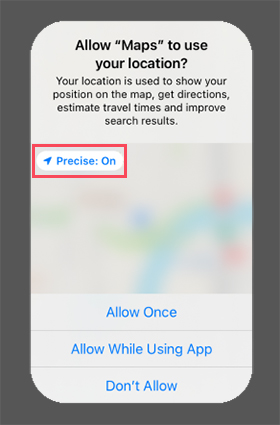 turn on/off precise location via pop-up prompts