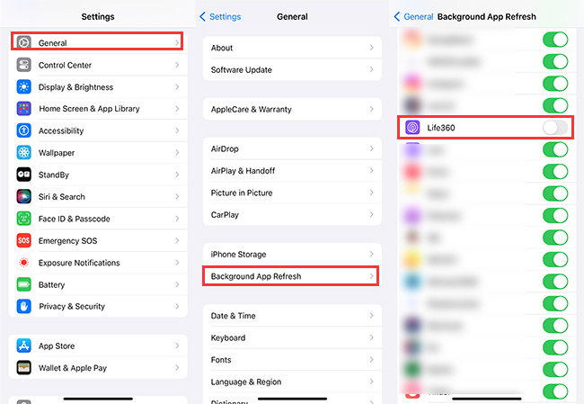 Life360 Disable the Background App Refresh