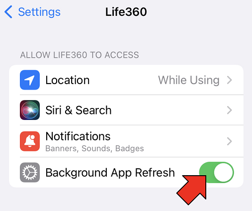 life360 background refresh on ios