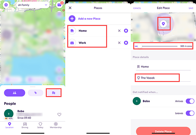 edit a saved place in Life360