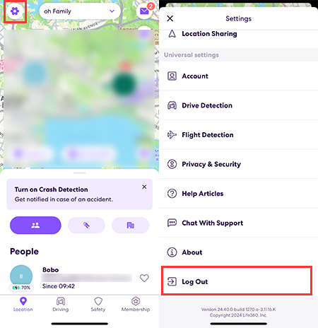 log out of Life360