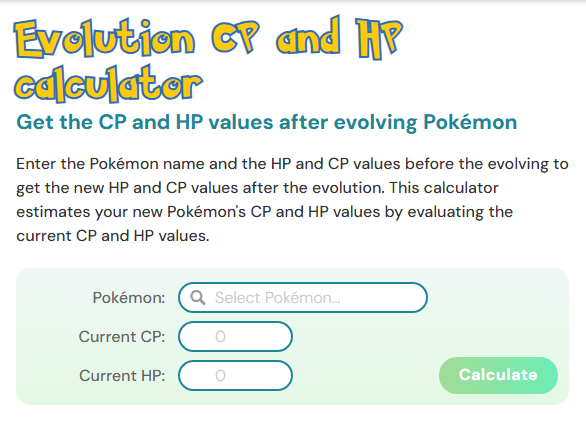 PoGO Guide Evolution CP and HP Calculator