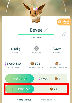 evolve Eevee in Pokemon GO