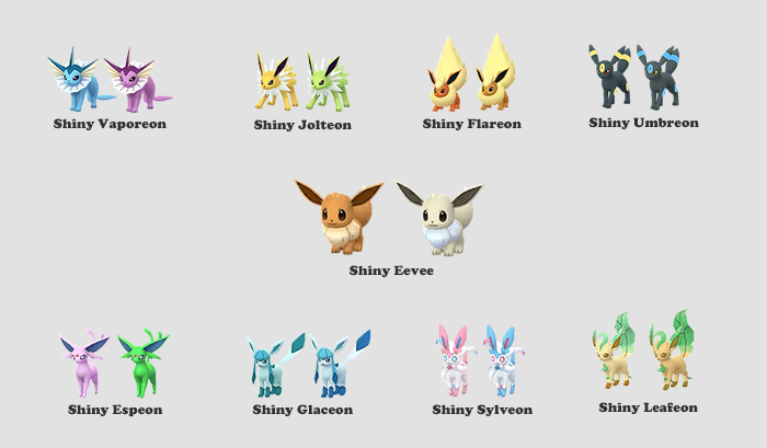 all Shiny Eevee evolutions forms