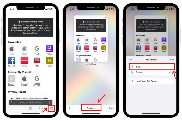 set provate mode for safari browse