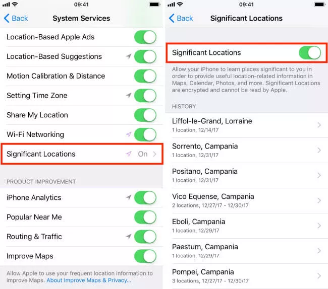 turn off significant locations on iphone