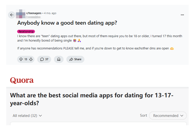 search teen dating apps on reddit and quora